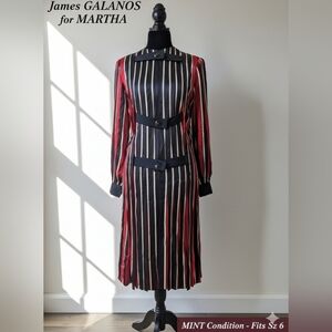 James GALANOS for MARTHA Vintage 80s Silk Striped Dress - MINT - Fits Sz 6